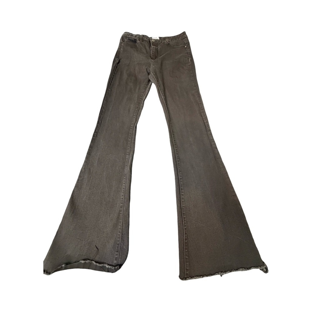 Simple Society Jeans Womens 7/28 Black Flare Bell Bottom Raw Hem Stretch Denim